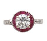 14k White Gold .80ct European Cut Genuine Natural Diamond Ring Ruby Halo #J7265