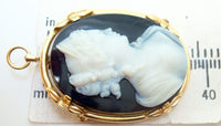 14k Gold Black and White Genuine Natural Hard Stone Cameo Pin Pendant (#J2925)