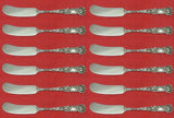 Bridal Rose by Alvin Sterling Silver Butter Spreader FH Paddle Set 12 pcs 6 1/8"