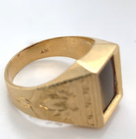 18k Gold Hand Engraved Men's Genuine Natural Tiger's Eye Quartz Ring (#J6219)