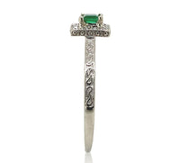 10k White Gold Genuine Natural Emerald Ring with Diamond Halo Size 6.5 (#J6808)