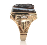 10k Yellow Gold Men's Ring with Stone Double Warrior Cameo Size 9.25 (#J6634)