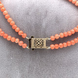 Genuine Natural Coral Bead Double Strand Bracelet 3.5mm w/ 14k Gold Clasp #J6977