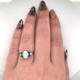 14k White Gold Genuine Natural Opal Ring with Diamonds and Sapphires (#J5948)