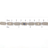 10k White Gold Art Deco Diamond Filigree Bracelet w/ Paste Stones 7.25" (#J6882)