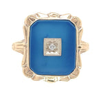 10k Yellow Gold Genuine Natural Blue Onyx and Diamond Ring Size 5.75 (#J6600)