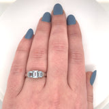 14k White Gold Three Stone Genuine Natural Aquamarine Ring with Diamonds (#J279)