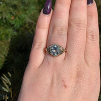 14k Yellow Gold Art Deco Filigree Ring w/Specialty Hexagon Cut Aquamarine #J6544