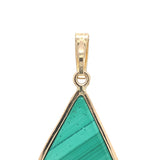 14k Yellow Gold Genuine Malachite Opal Turquoise Inlay Intarsia Pendant (#J7436)
