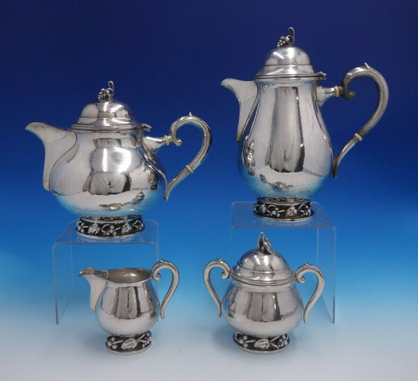 DGH Goldsmith Danish Sterling Silver Tea Set 4pc Handwrought Grape Motif (#4734)