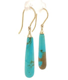 14k Yellow Gold Pair of Genuine Tyrone Turquoise Briolette Drop Earrings #J6705