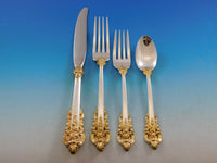 Grande Baroque Gold Accent by Wallace Sterling Silver Flatware for 8 Set 45 pcs