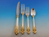 Grande Baroque Gold Accent by Wallace Sterling Silver Flatware for 8 Set 45 pcs