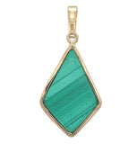 14k Yellow Gold Genuine Malachite Opal Turquoise Inlay Intarsia Pendant (#J7436)