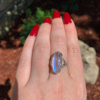 14k White Gold 9.58ct Marquise Genuine Natural Moonstone Filigree Ring (#J5712)