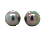 Fine Platinum Stud Earrings with 10.2mm Black Tahitian Pearls Jewelry (#J7120)