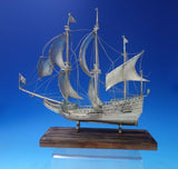 Danish .833 Silver Sculpture Ship with Three Masts Sails Wire Wood Base (#5402)