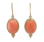 14k Yellow Gold Natural Coral Drop Earrings 11.26ct Total Weight (#J7292)
