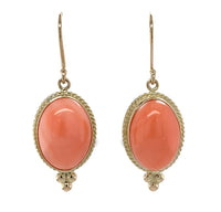 14k Yellow Gold Natural Coral Drop Earrings 11.26ct Total Weight (#J7292)