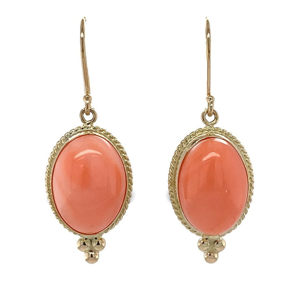 14k Yellow Gold Natural Coral Drop Earrings 11.26ct Total Weight (#J7292)