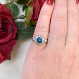 Art Deco Platinum 1.04 Carat Genuine Sapphire and Diamond Filigree Ring (#J7179)