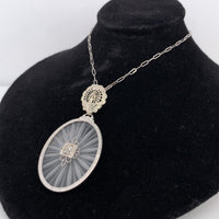 14k Gold Art Deco Genuine Natural Rock Crystal Quartz Diamond Pendant (#J5603)