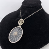 14k Gold Art Deco Genuine Natural Rock Crystal Quartz Diamond Pendant (#J5603)