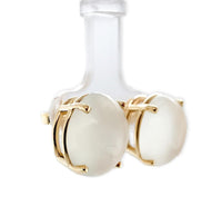 14k Yellow Gold Pair Large 13 Carat TW Genuine Moonstone Stud Earrings (#J7136)