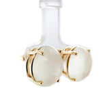 14k Yellow Gold Pair Large 13 Carat TW Genuine Moonstone Stud Earrings (#J7136)