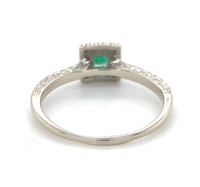10k White Gold Genuine Natural Emerald Ring with Diamond Halo Size 6.5 (#J6808)