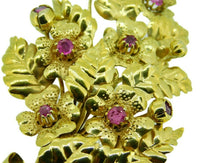 14k Yellow Gold Handmade Genuine Natural Ruby Bouquet of Flowers Pin (#J4659)