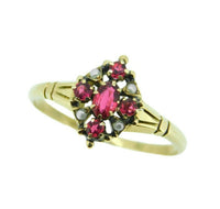 10k Yellow Gold Victorian Red Glass and Seed Pearl Ring (#J4773)