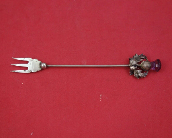 English Estate Sterling Silver Cocktail Fork Birmingham 1920 purple glass 4 3/4"