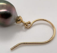 14k Yellow Gold 10mm Tahitian Black Pearl Dangle Earrings Jewelry (#J6119)