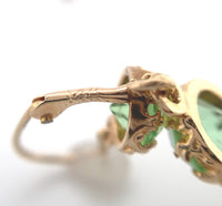 14k Yellow Gold Green Paste / Glass Vintage Dangle Earrings Jewelry (#J6264)