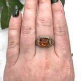 14k White Gold Hand Engraved Genuine Natural Citrine Ring Size 8 (#J7500)