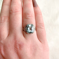 14k White Gold Filigree 3.12 Carat Genuine Natural Aquamarine Ring (#J7158)