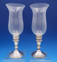 Woodward and Lothrop Sterling Glass Hurricane Lamp Candlestick Pair #47 #8072