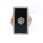 14k White Gold Genuine Natural Onyx Filigree Ring with Diamond Jewelry (#J6208)