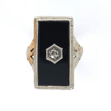 14k White Gold Genuine Natural Onyx Filigree Ring with Diamond Jewelry (#J6208)