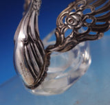 German Glass Sterling Salt Dip Swan Shape Moveable Wings Divided w/Spoon (#7215)