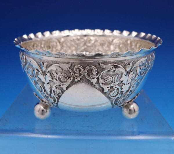 English Victorian Sterling Silver Candy Dish with Pie Crust Edge Ball Feet #7931