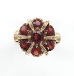 10k Yellow Gold Vintage Genuine Natural Garnet Rosette Ring Size 7.75 (#J6362)
