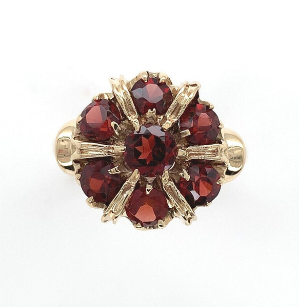10k Yellow Gold Vintage Genuine Natural Garnet Rosette Ring Size 7.75 (#J6362)