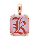 14k Rose Gold Genuine Natural Agate Signet Pendant Initial "K" (#J7586)