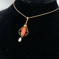 10k Yellow Gold Coral Cameo Lavaliere Pendant (#J5461)