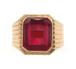 18k Yellow Gold Men's European Ring Specialty Cut Lab-Created Red Stone (#J6345)