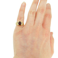 14k Yellow Gold Genuine Natural Garnet and Diamond Ring Wide Heavy (#J395)
