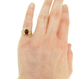 14k Yellow Gold Genuine Natural Garnet and Diamond Ring Wide Heavy (#J395)