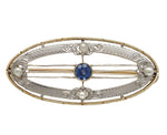 14k Yellow Gold with Platinum Top Montana Sapphire and Pearl Pin (#J6736)